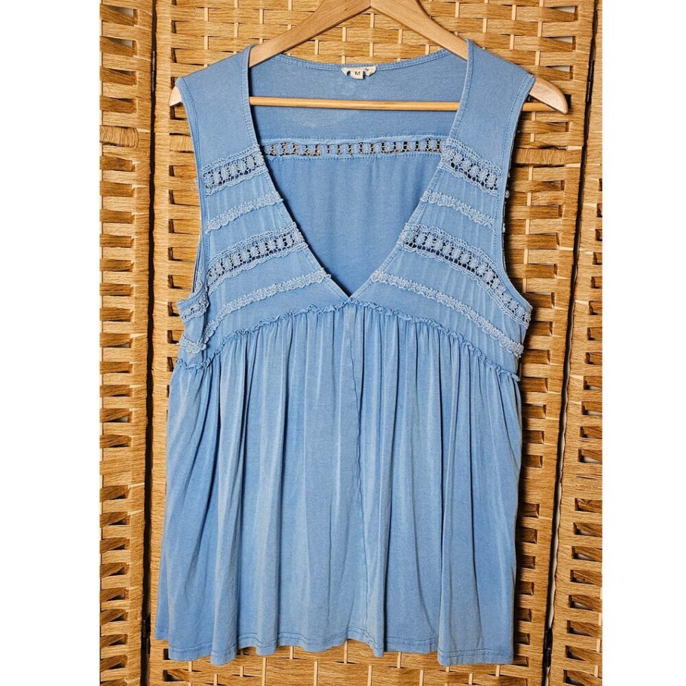 POL Willow Flow Blue Tunic Lace Top Size M